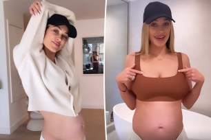 Split images of Peta Murgatroyd showing her growing baby bump.