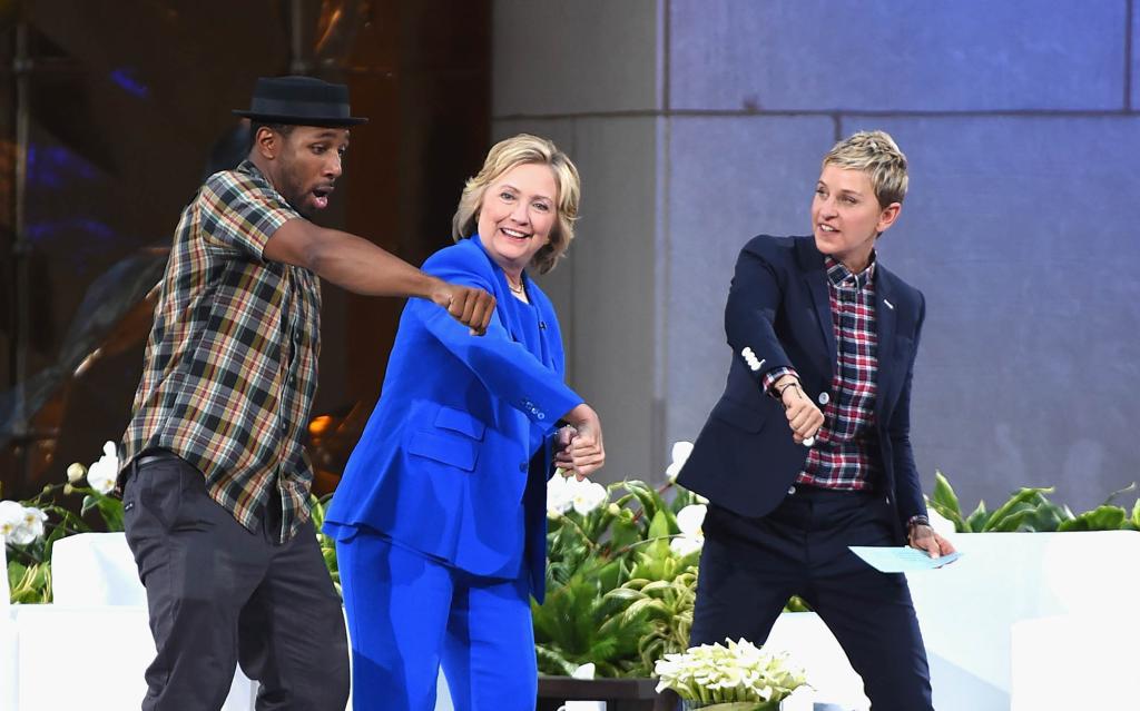 Stephen "tWitch" Boss Hillary Clinton and Ellen DeGeneres on the set of The Ellen DeGeneres Show.