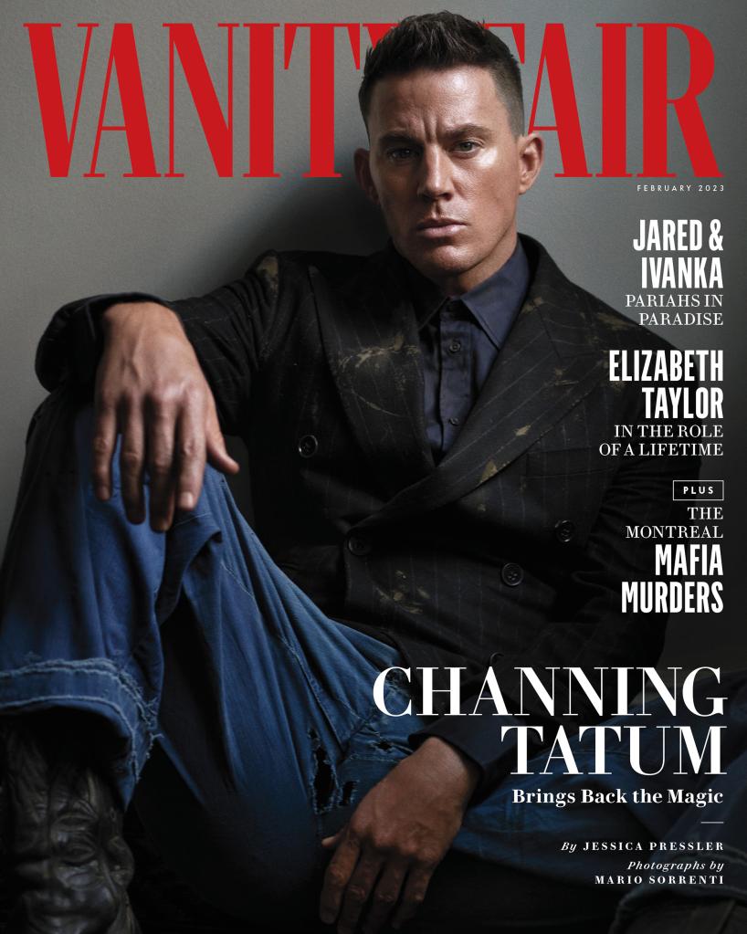 Channing Tatum covers "Vanity Fair" in black jacket and jeans