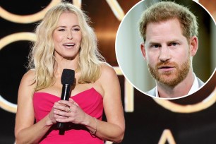 Chelsea Handler at the Critics Choice Awards with an inset of Prince Harry.