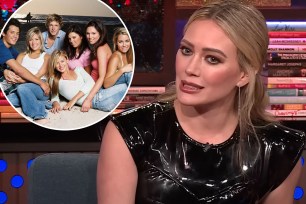 Hilary Duff on "Watch What Happens Live With Andy Cohen" with an inset of the cast of "Laguna Beach."