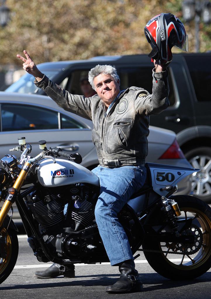 Jay Leno on a motorcycle.