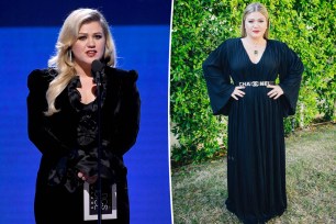 A split of two images of Kelly Clarkson.