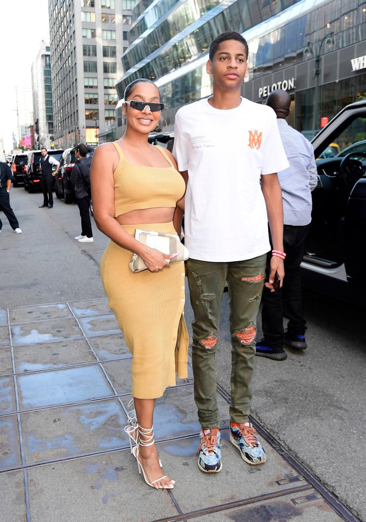 La La Anthony and her son, Kiyan, walking in New York City.