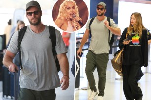 Liam Hemsworth split with him and Gabriella Brooks with an inset of Miley Cyrus.