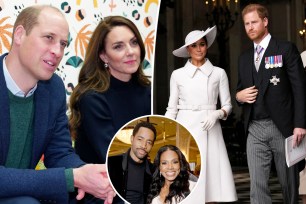 Prince William and Kate Middleton split with Meghan Markle and Prince Harry with an inset of the BATA tea party.