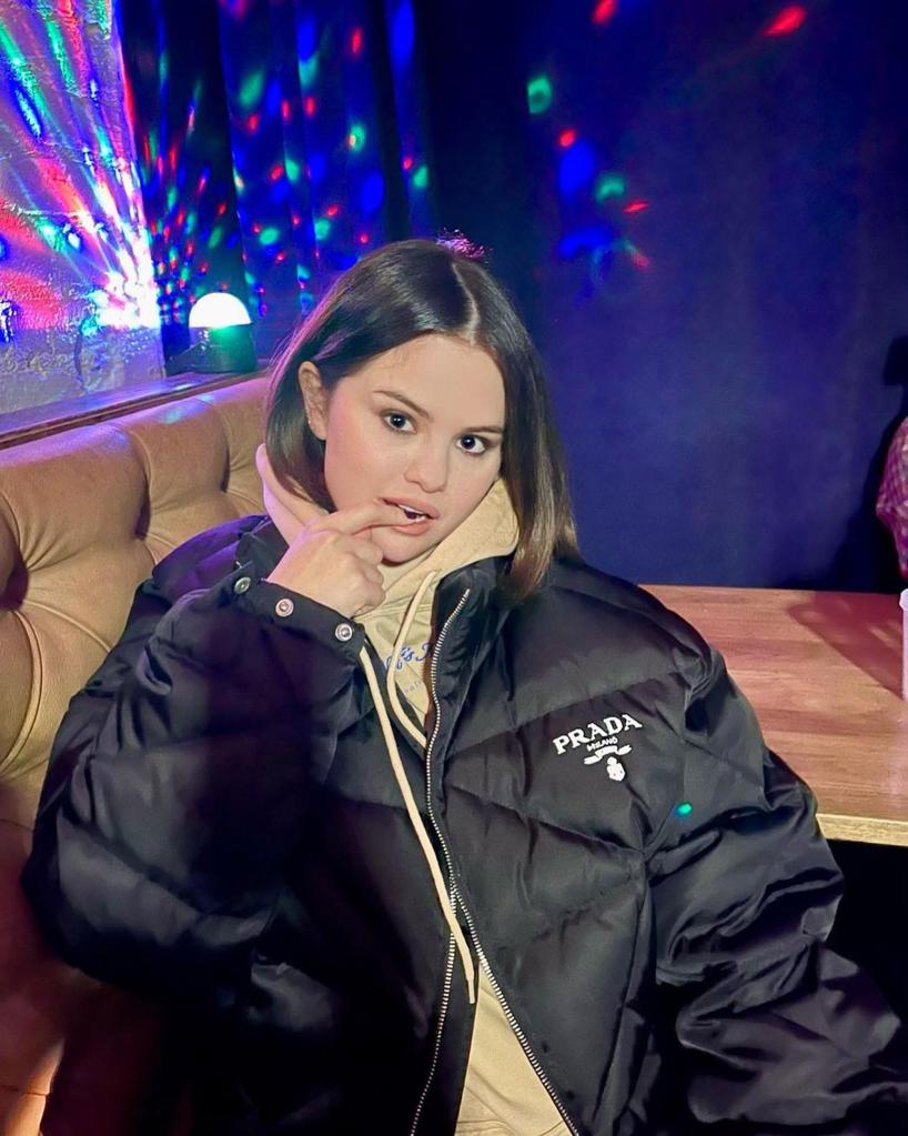 Selena Gomez wearing a Prada jacket.