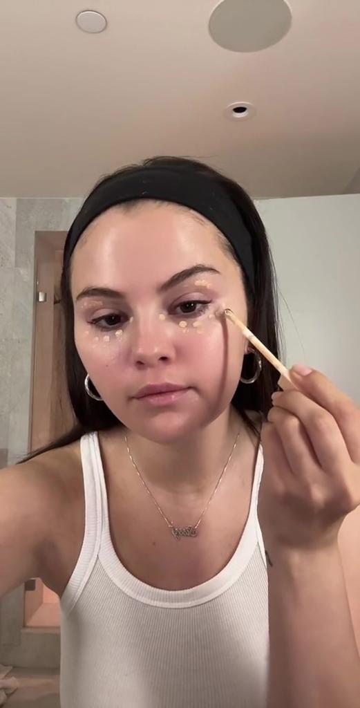 Selena Gomez doing a skincare video.