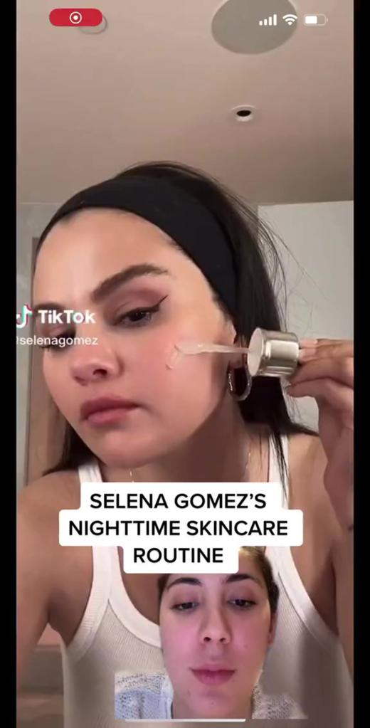 Selena Gomes doing a skincare video.