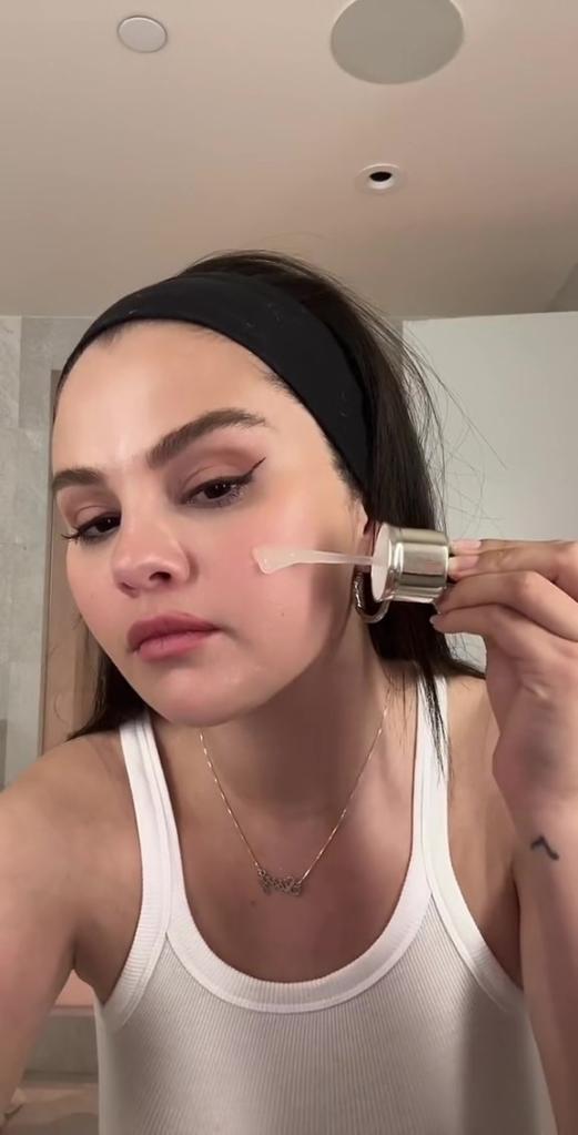 Selena Gomez doing a skincare video.