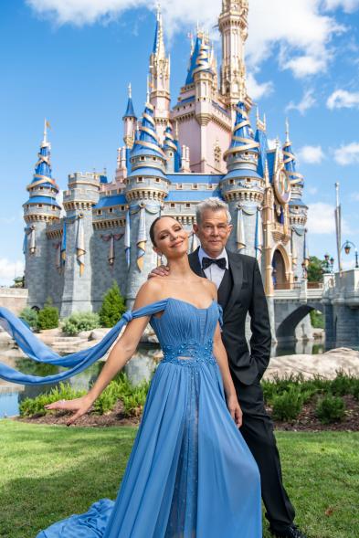 Katharine McPhee wears blue dress in Disneyland pic with suited David Foster