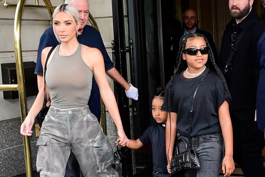 Kim Kardashian and North West out in New York City.