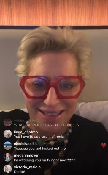 A screenshot of Dorinda Medley speaking to her followers on Instagram Live.