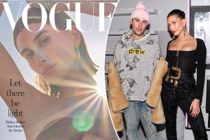 Hailey Bieber is featured on the cover of the March issue of Vogue Australia.