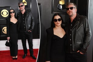 Michelle Branch and Patrick Carney at the 2023 Grammys split image.