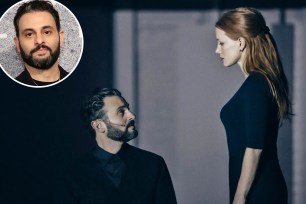 Arian Moayed inset with him in "A Doll's House" with Jessica Chastain.
