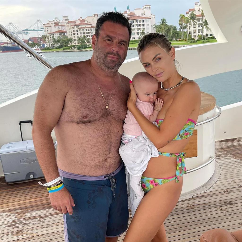 randall emmett, lala kent and their baby on a boat