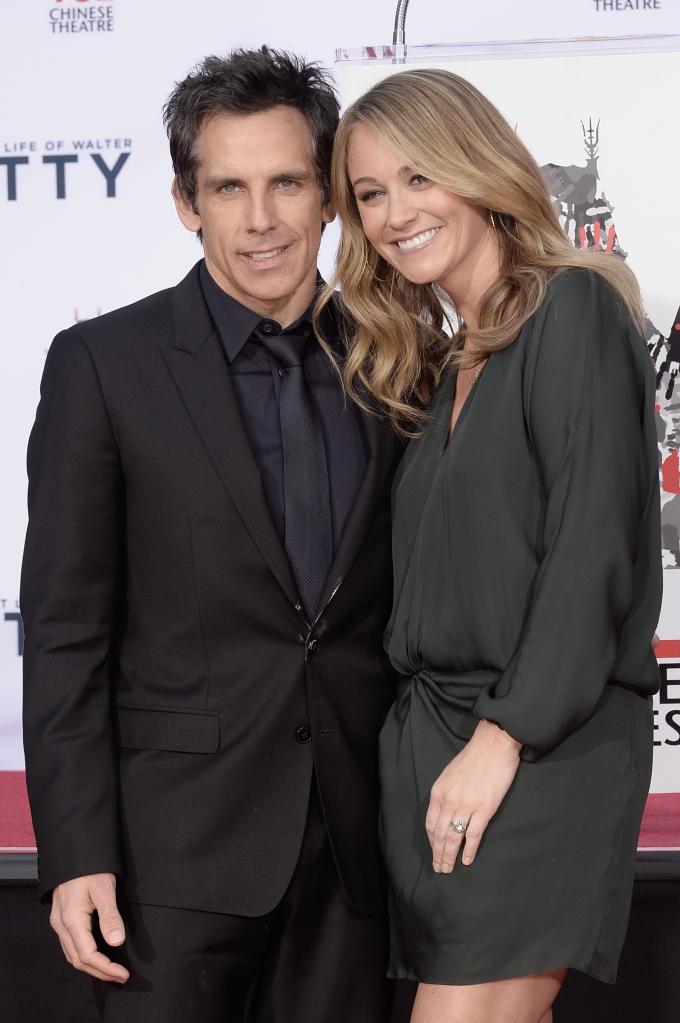 Ben Stiller and Christine Taylor smile on red carpet