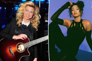 A split fo Tori Kelly holding a guitar and the cover art for Kelly's new single "Missin U."