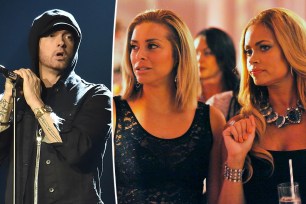 A split of Eminem performing and a still of Gizelle Bryant and Robyn Dixon on "Real Housewives of Potomac."