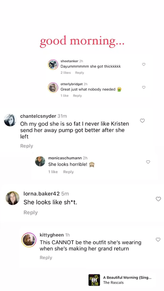 Kristen Doute posts a screenshot of comments from trolls