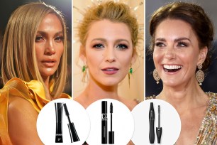 Jennifer Lopez, Blake Lively and Kate Middleton with three insets of mascara tubes