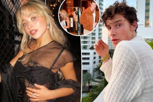 Split images of Shawn Mendes and Sabrina Carpenter with an inset of them leaving Miley Cyrus' party.
