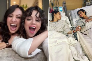 Selena Gomez and Francia Raisa after surgery split image with a selfie.