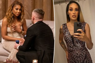 A split of Jeremy "JR" Robinson proposing to Tamar Braxton on "Queens Court" and a mirror selfie of Anaston Jeni.