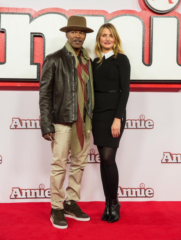 Jamie Foxx and Cameron Diaz on a red carpet for "Annie."