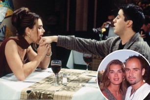 Brooke Shields licking Matt Leblanc's finger split image of her with Andre Agassi.