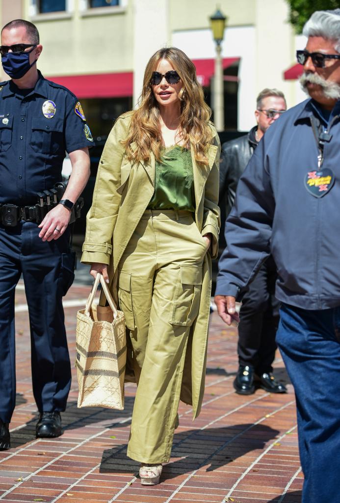 Sofia Vergara in a green pant suit