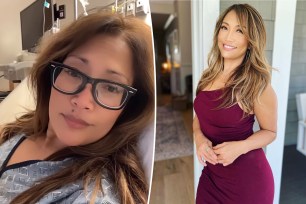 A split of Carrie Ann Inaba in the hospital and one of her a dress.