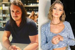 Peter Madrigal sits in black tee, split with Raquel Leviss in blue top