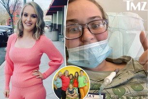 Anna "Chickadee" Cardwell smiles in pink outfit, split with a hospital snap as well as a "Here Comes Honey Boo Boo" cast photo