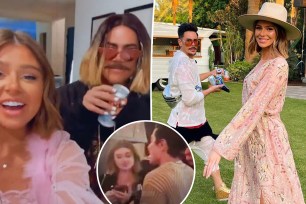 Ariana Madix and Tom Sandoval dress up for Halloween, split with the duo posing for a silly outdoor snap, as well as an inset of the pair hanging out at TomTom