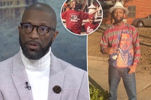 Rickey Smiley wears suit on "Today" show appearance, split with the comedian's late son standing in a fedora, as well as a throwback photo of the duo matching in red outfits