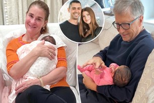 A split of photos of Melinda and Bill Gates holding their granddaughter and a photo of Jennifer Gates and Nayel Nasser in the inset.