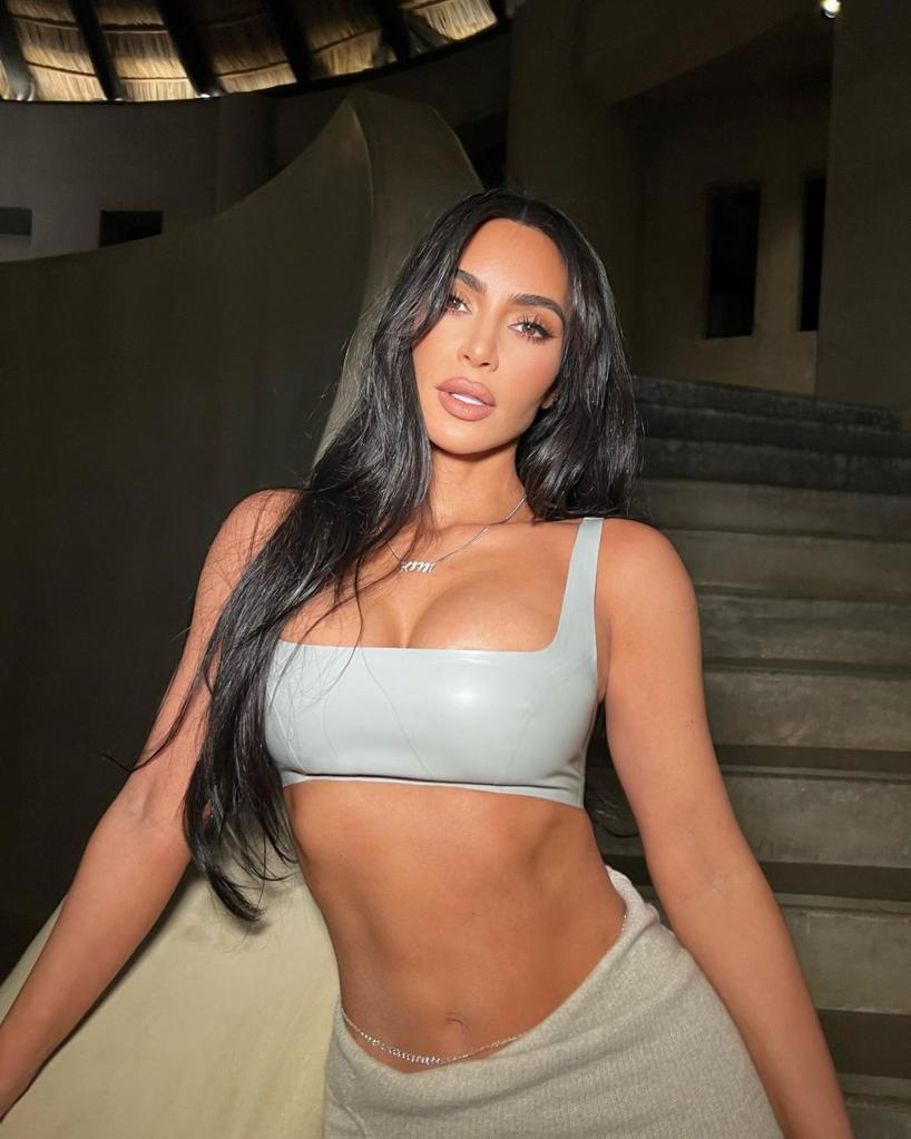 Kim Kardashian in a two-piece outfit.