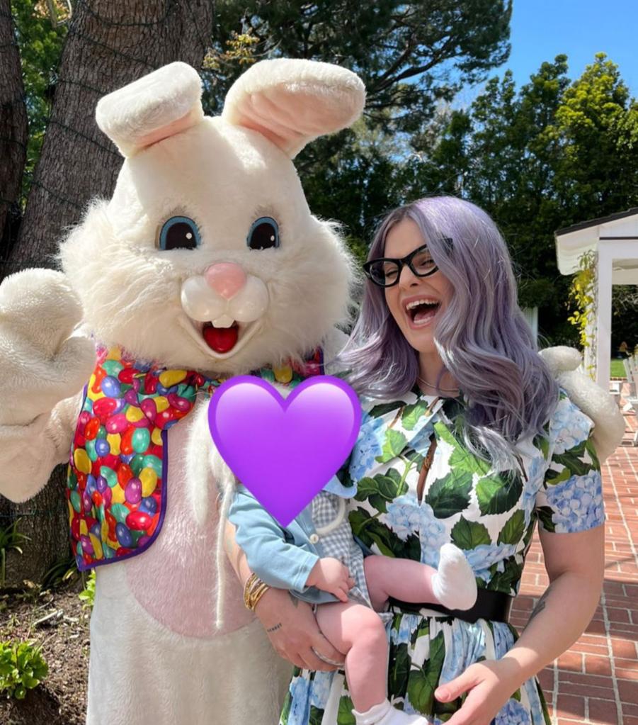 Kelly Osbourne with her baby and the Easter Bunny.