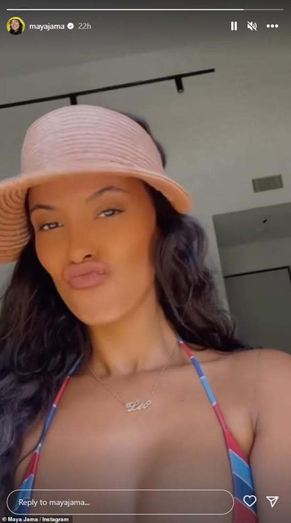 Maya Jama wearing a "Leo" necklace.