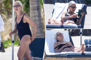 A collage of photos of Helen Mirren on vacation in Mexico.