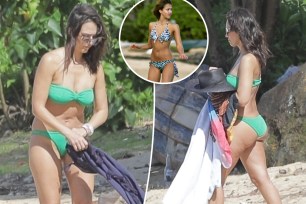 Jessica Alba wearing green bikini while in Hawaii in April, 2023.