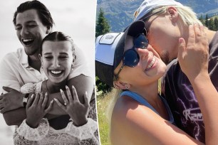 Millie Bobby Brown hugged by Jake Bongiovi, split with him kissing the actress' cheel