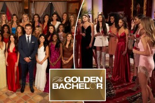 Two different photos from "The Bachelor." One a group shot and another of women in a group.