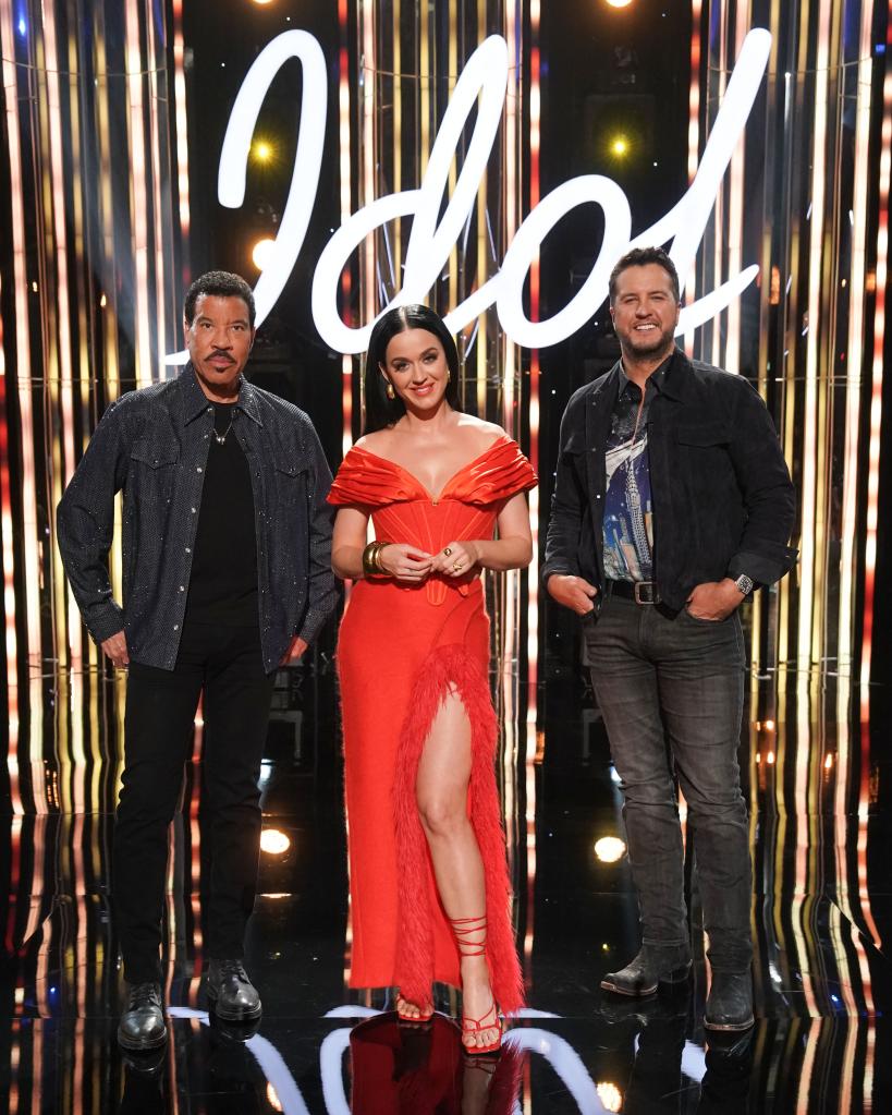 Lionel Richie, Katy Perry and Luke Bryan on the "American Idol" set.