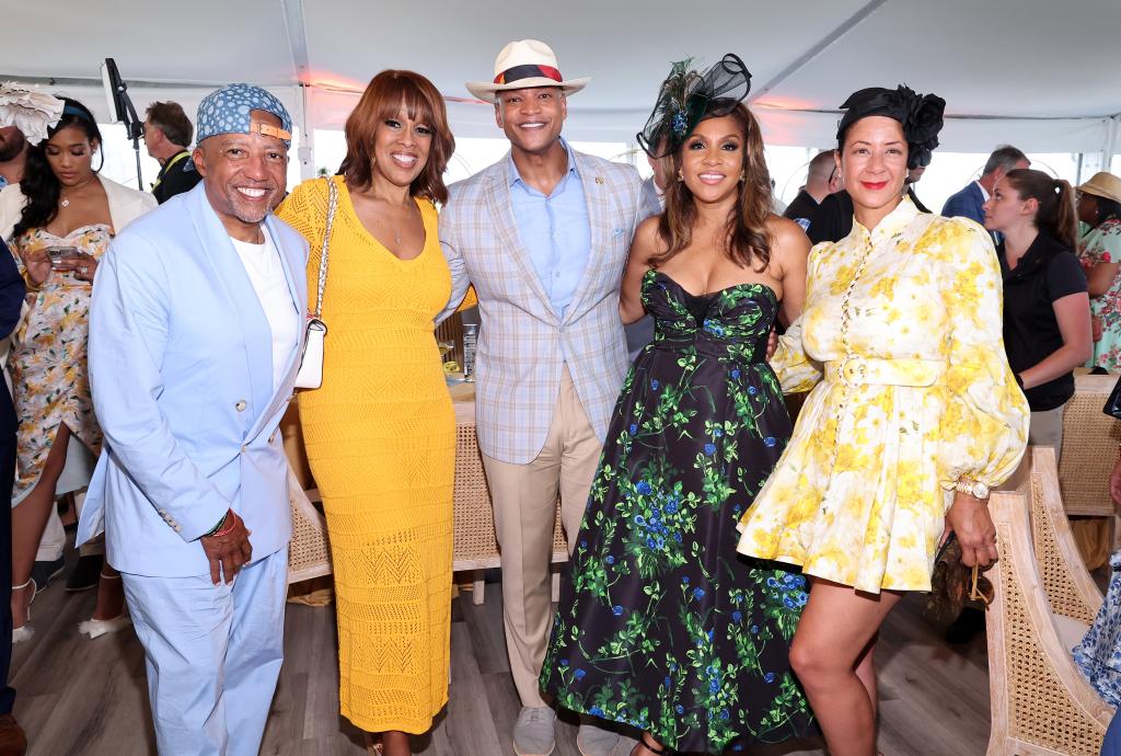 Kevin Liles, CEO of 300 Entertainment, Gayle King, Wes Moore, Governor of Maryland, Dawn Moore, First Lady of Maryland and Lisa Ellis attend Preakness 148 