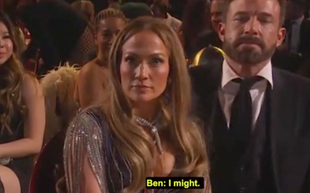 Jennifer Lopez and Ben Affleck at the 2023 Grammys.