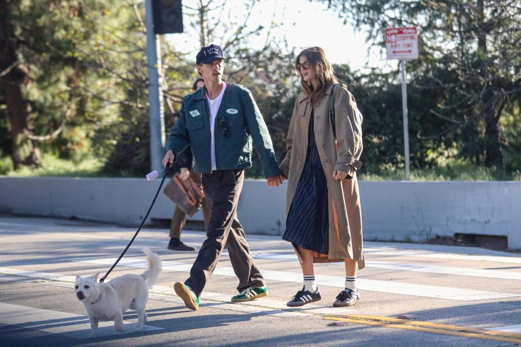 Kaia Gerber and Austin Butler walking their dog