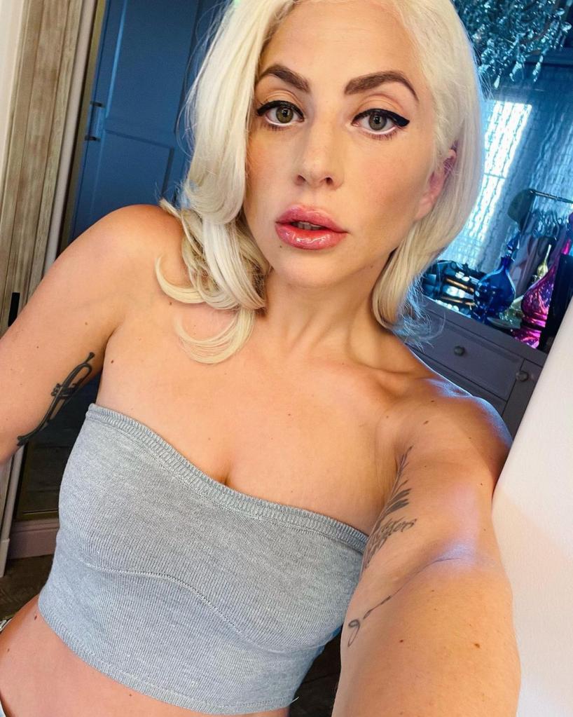 Lady Gaga takes selfie in gray tank